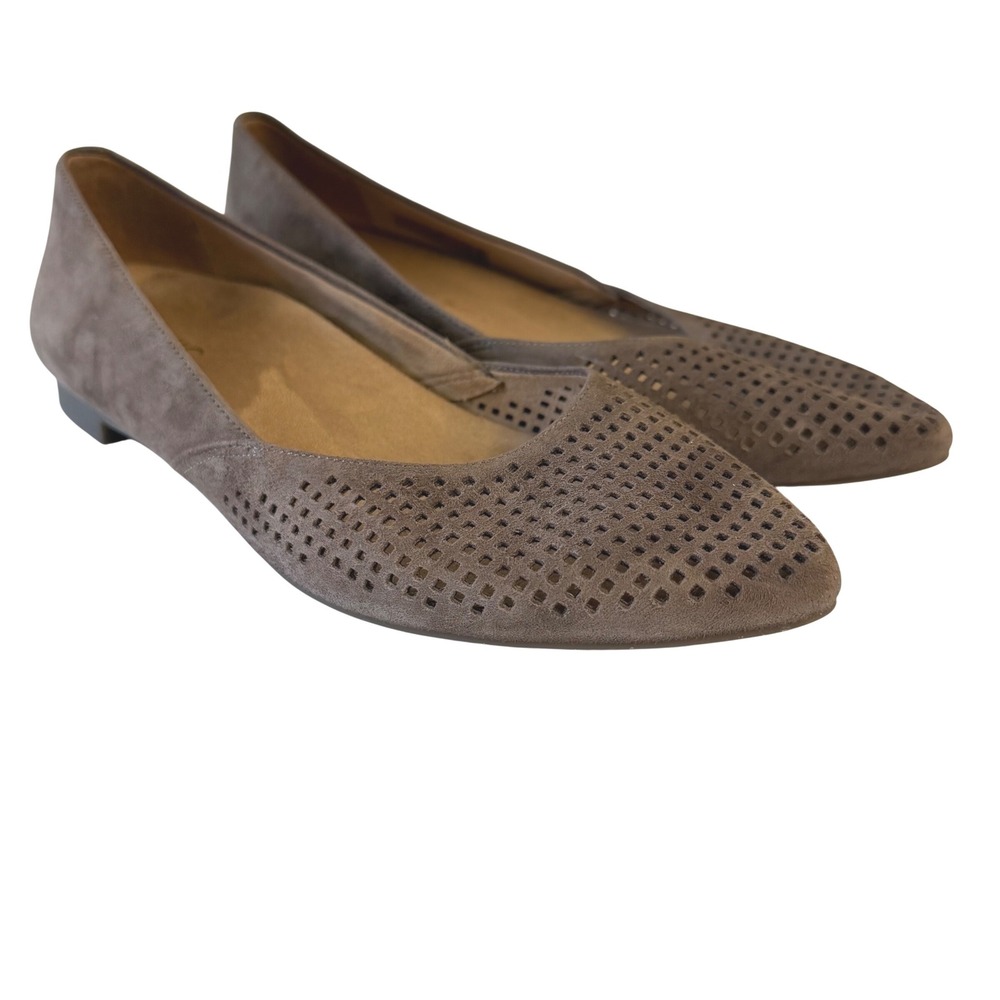 Vionic Posey Taupe Suede Perforated Pointed Toe Ballet Flats 8.5 359POSEY/VS148